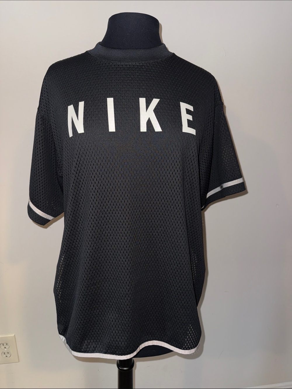 Nike Black Mesh Short-Sleeve Logo Jersey with White Trim